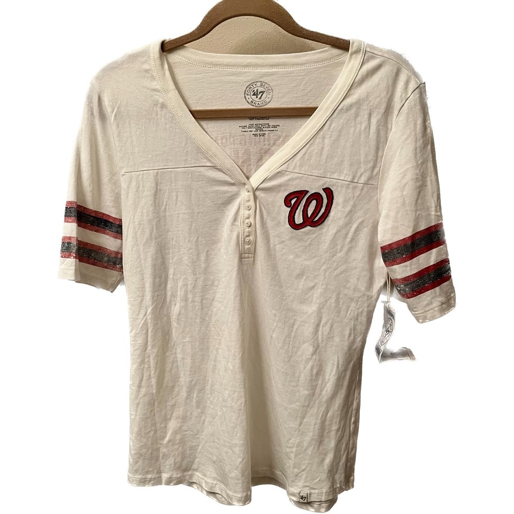 47 Brand Women's Washington Nationals V Neck Playoff T-Shirt NWT